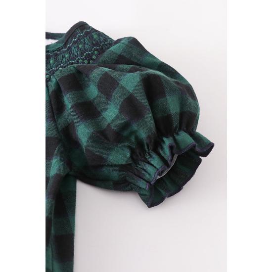 FOREST PLAID SMOCKED DRESS