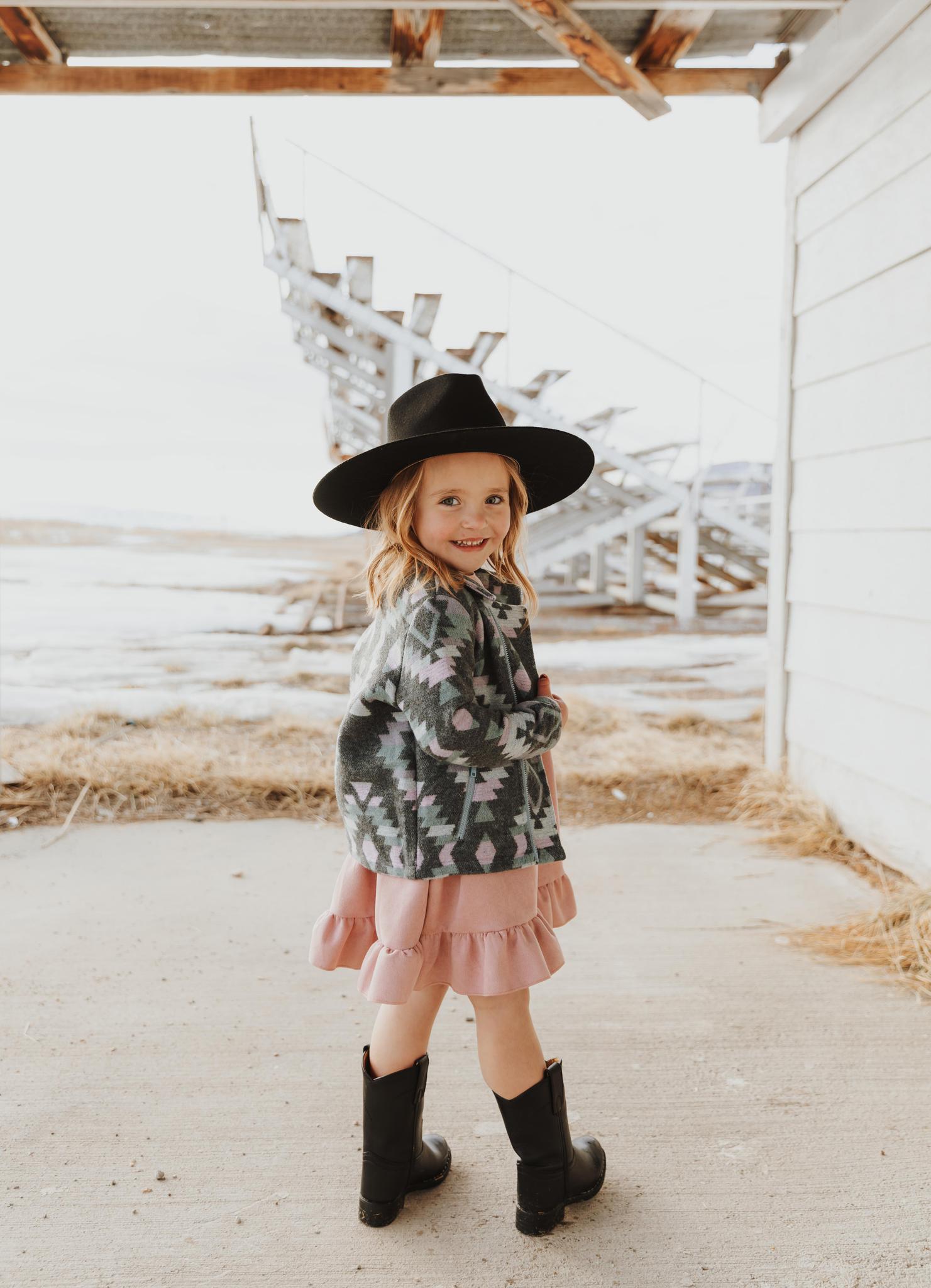 GIRLS PINK SUEDE RUFFLE GIRLS DRESS