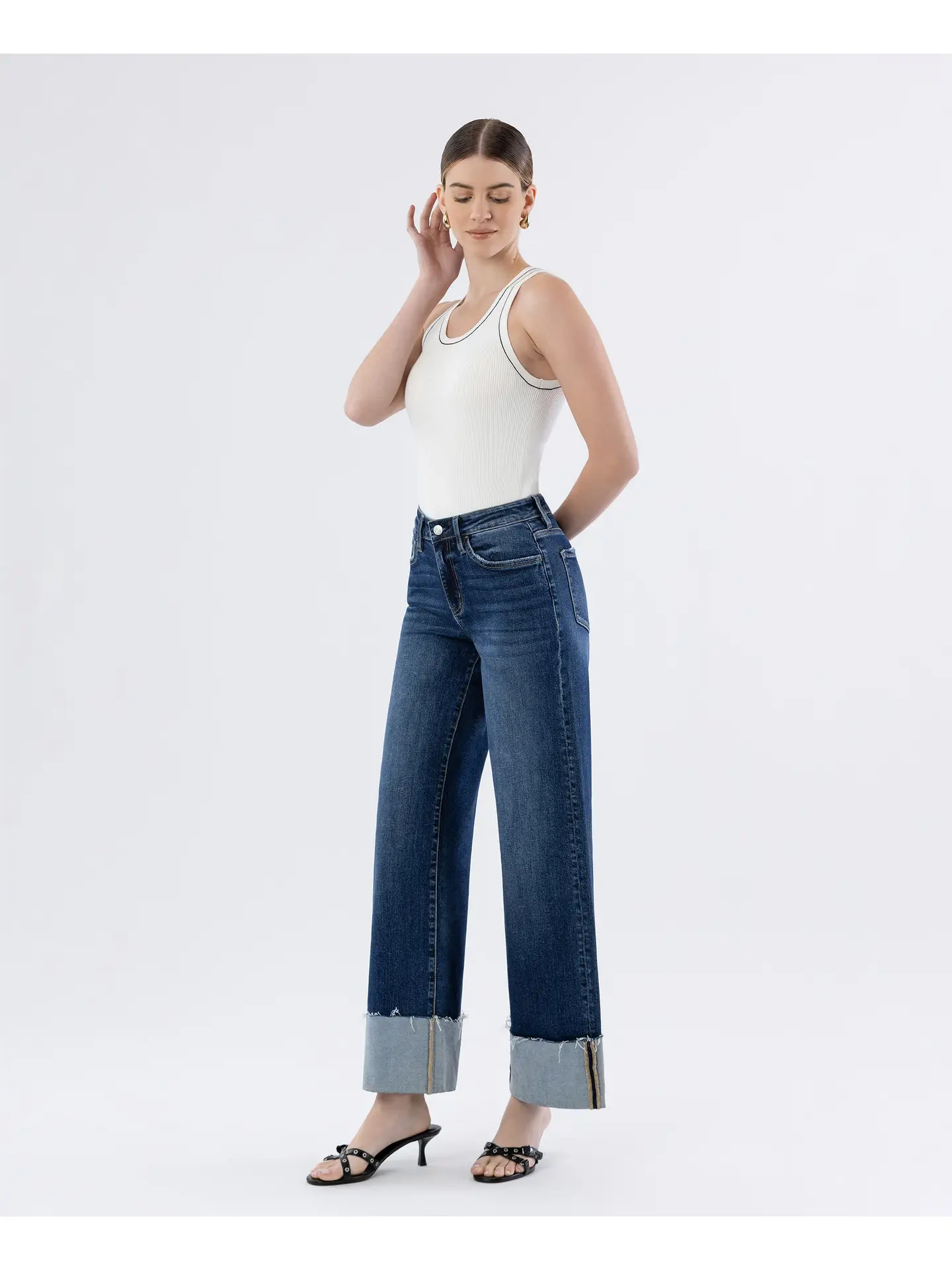 High Rise Cuffed Wide Leg Jeans | Cosmos