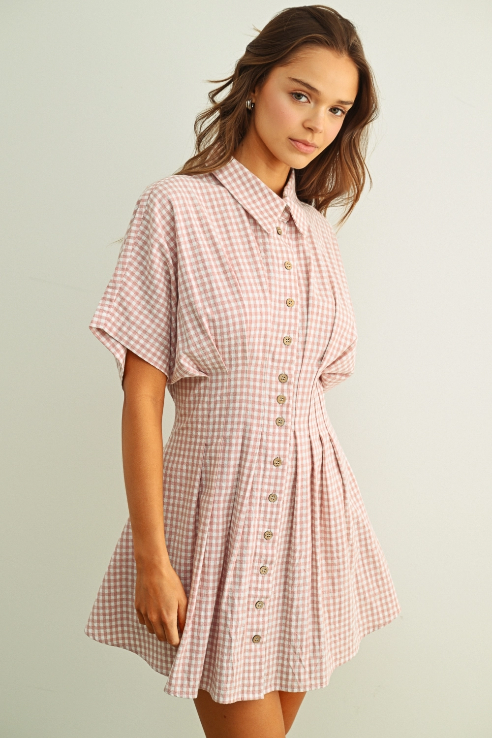 Gingham Patterned Shirt Dress - Strawberry Shake