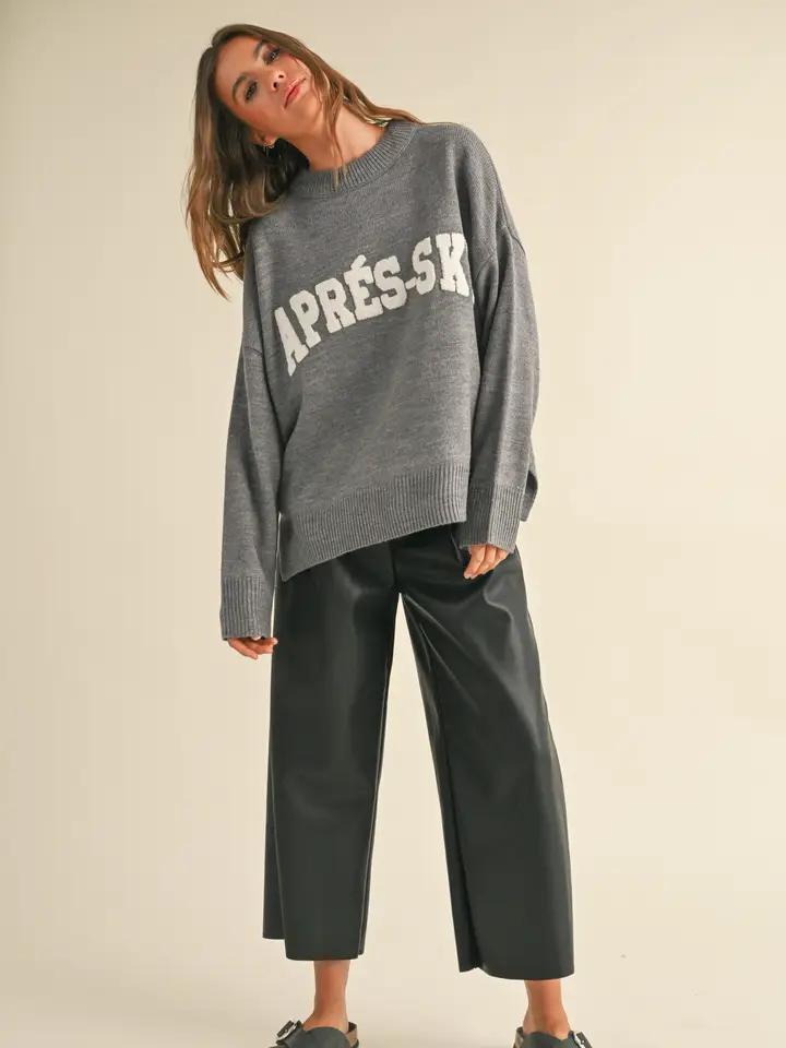 Apres Ski Letter Front Sweater Top - Grey