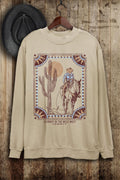 WESTERN COWBOY WASHED LONG SLEEVE SWEATSHIRT TOP - MINERAL OATMEAL