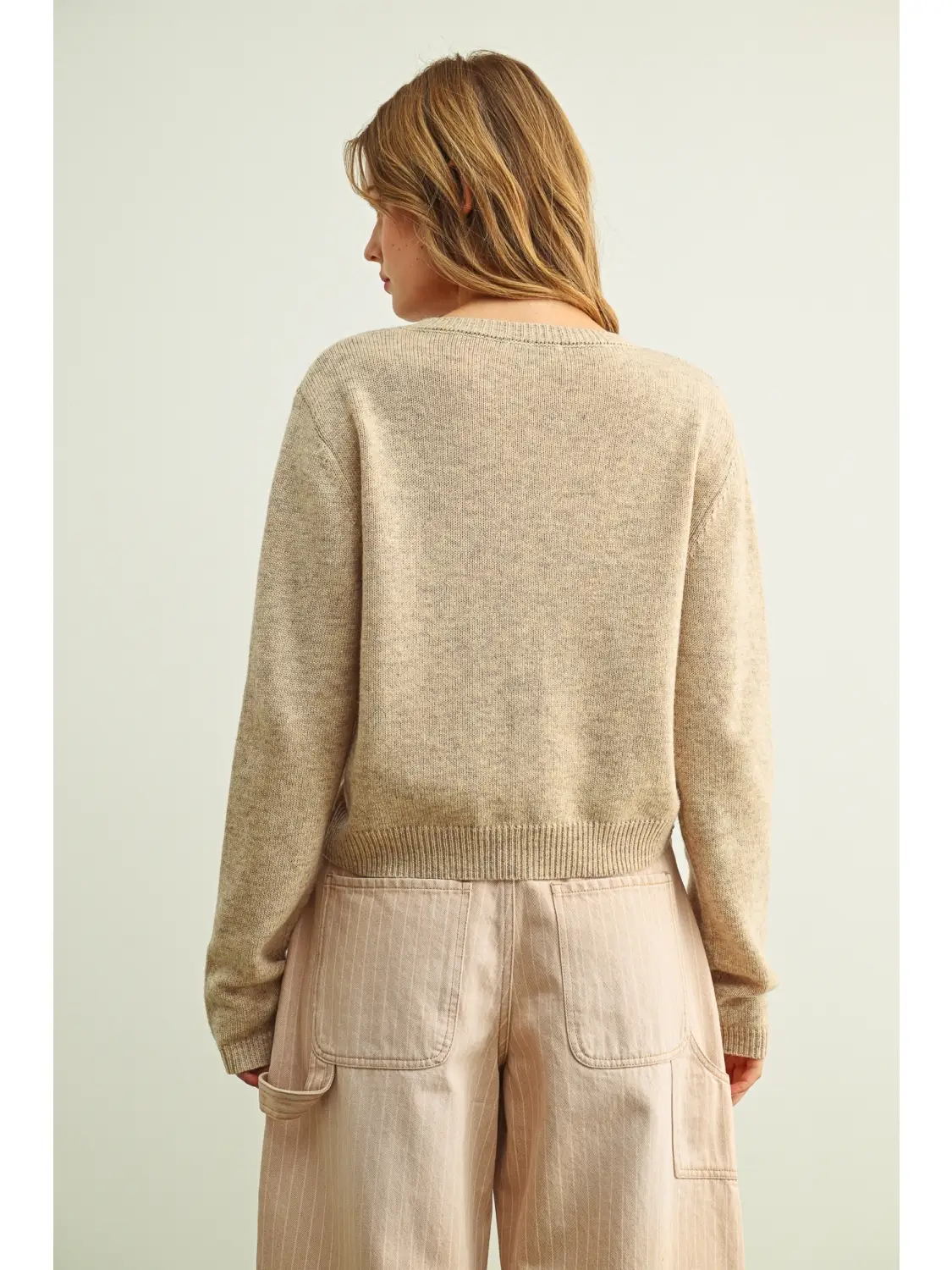 Simple Button Front Round Neck Sweater Cardigan - BEIGE