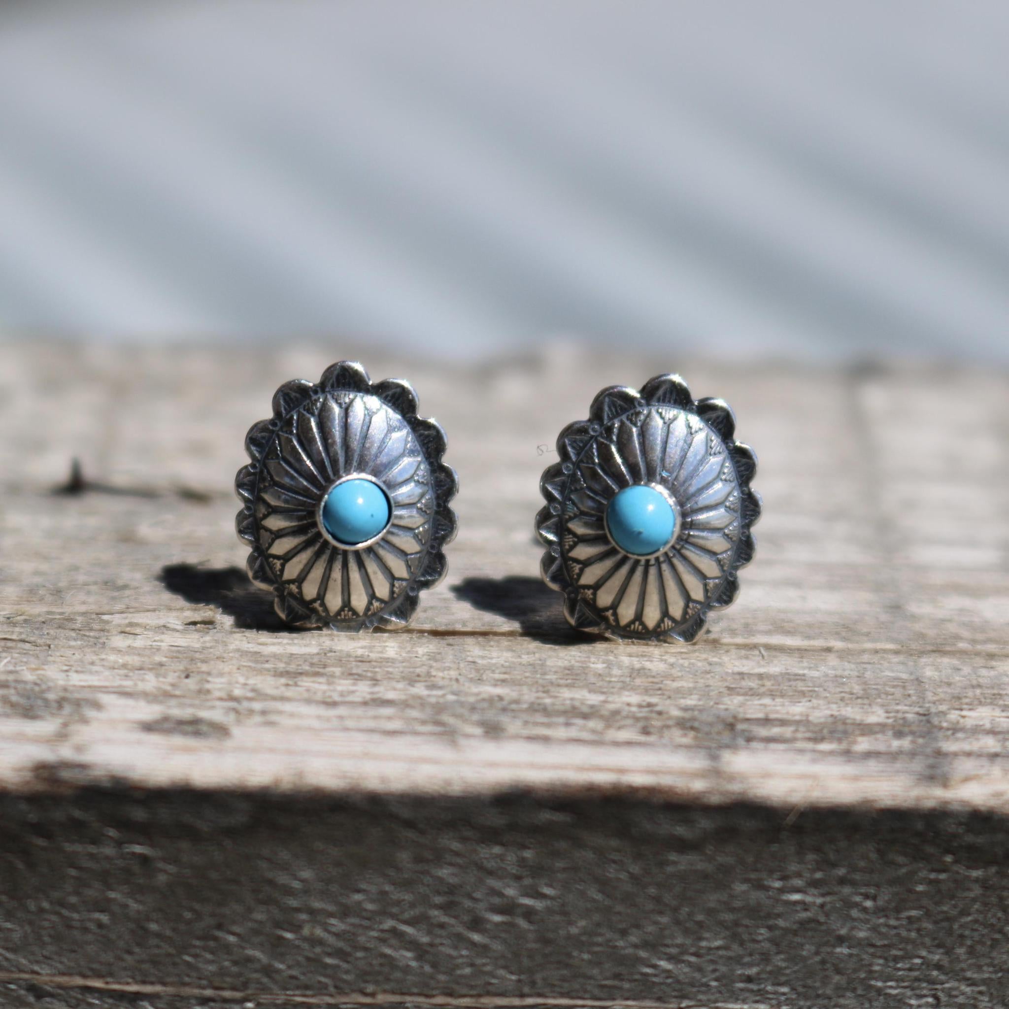 CONCHO OVAL TURQUOISE STUD EARRINGS STYLE - 008
