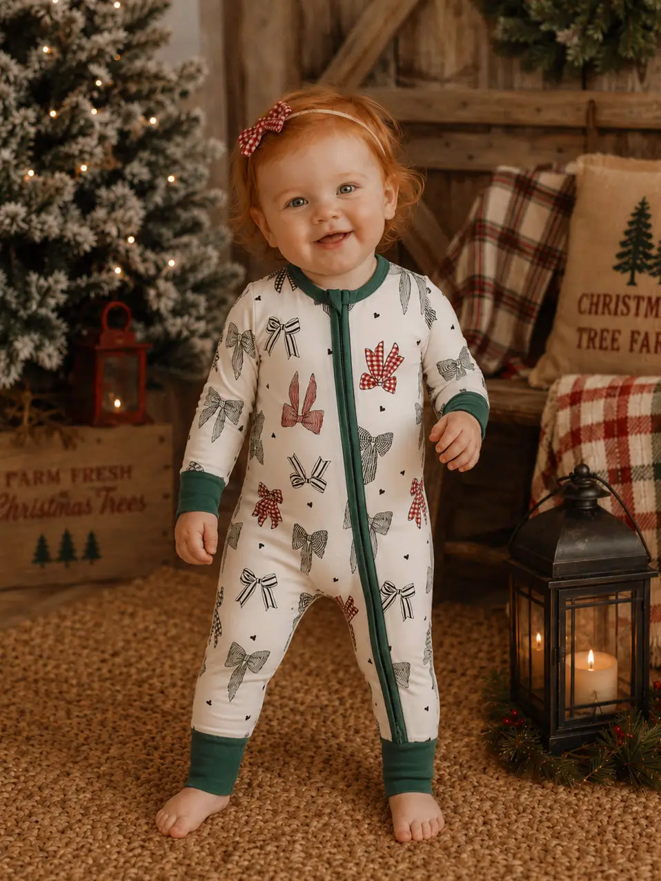 2-Way Zip Romper, Country Christmas Bows