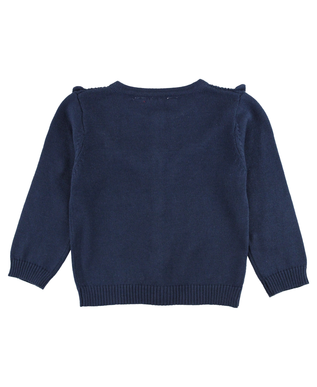 Girls Dark Navy Sweater Knit Ruffle Trim Cardigan - Navy Blue