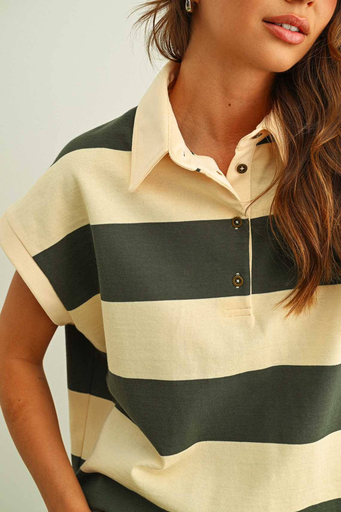 Wide Striped Sslv Polo Shirts - Green