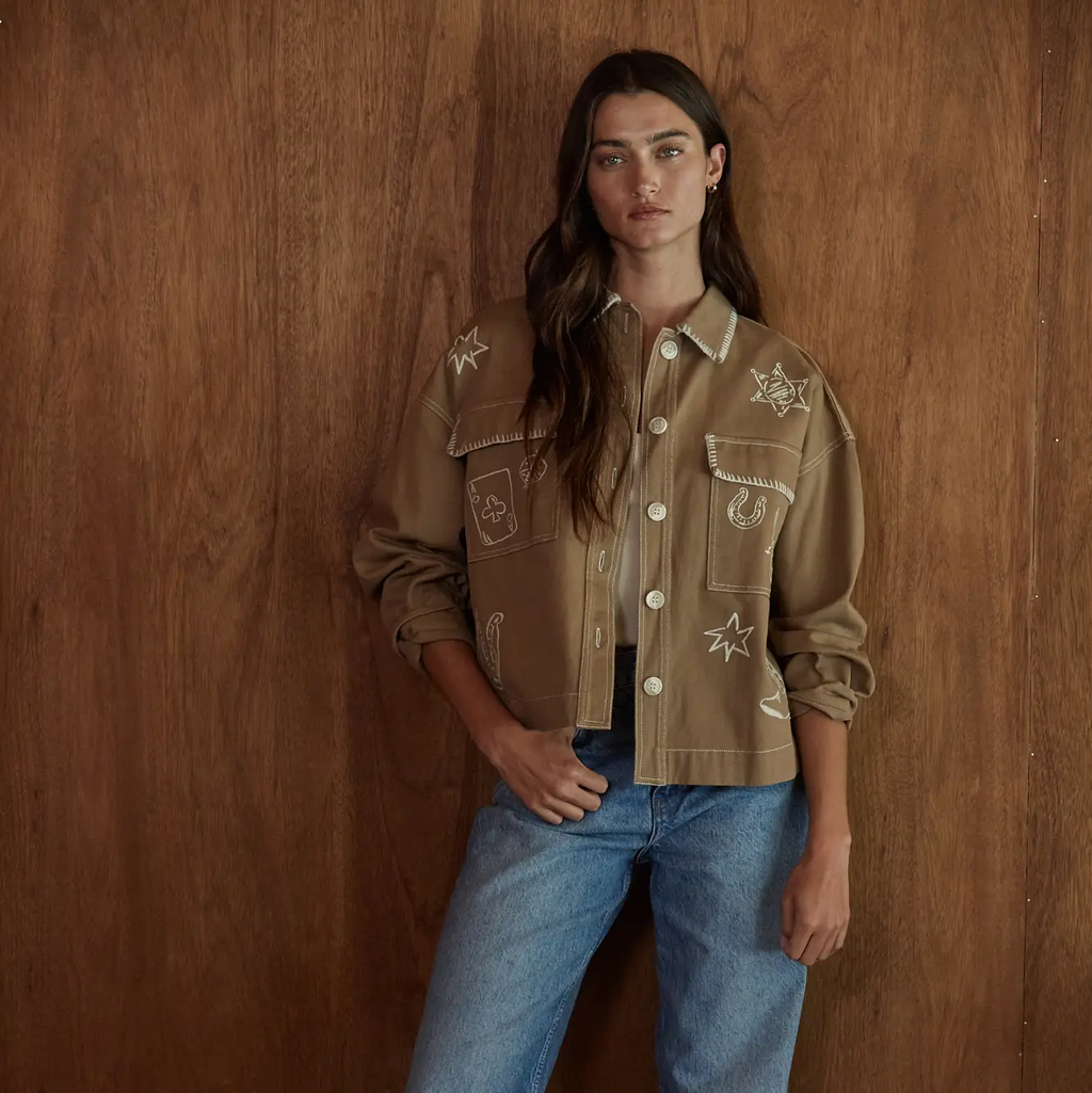 Woven Denim Cotton Embroidered Button Down Jacket