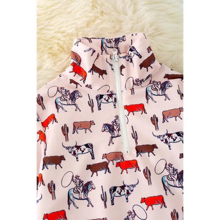Multi-Printed Cow Boys Pullover