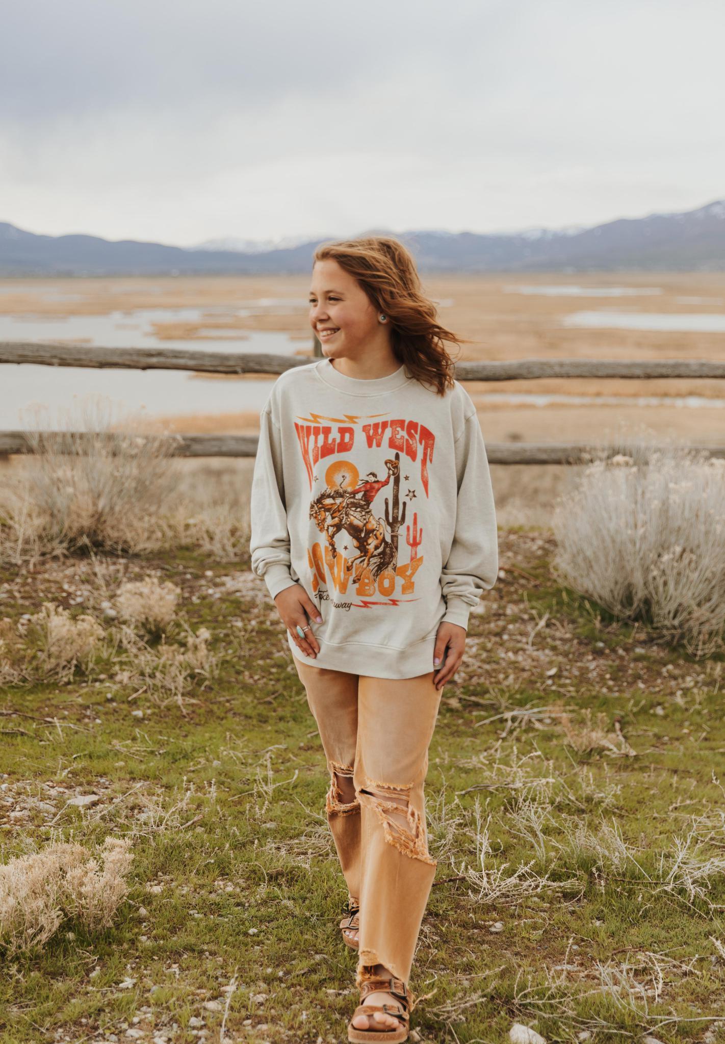 WILD WEST COWBOY LONG SLEEVE SWEATSHIRT - MINERAL OATMEAL