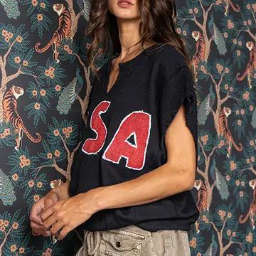 Black 'USA' Graphic Oversized Top