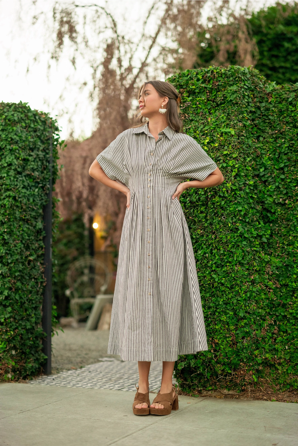 Striped Buttondown Shirt Dress - Black Stripe