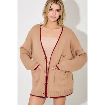 Cowboy Printing Writting Cardigan - CAMEL