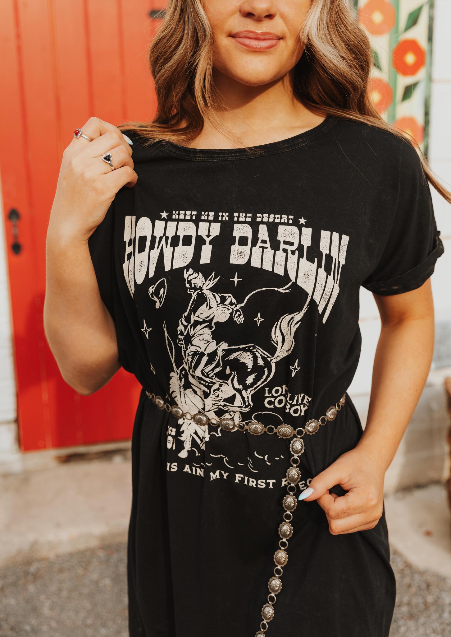 HELLO DARLIN' GRAPHIC DRESS - MINERAL WASH BLACK