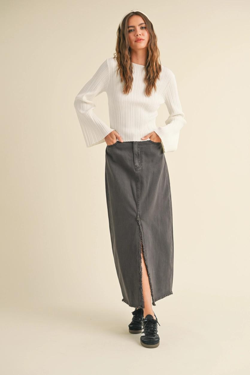 Ribbed Long Sleeve Knitted Top - Off White