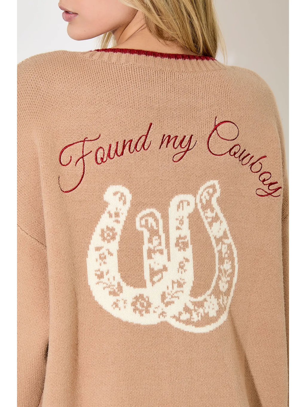 Cowboy Printing Writting Cardigan - CAMEL