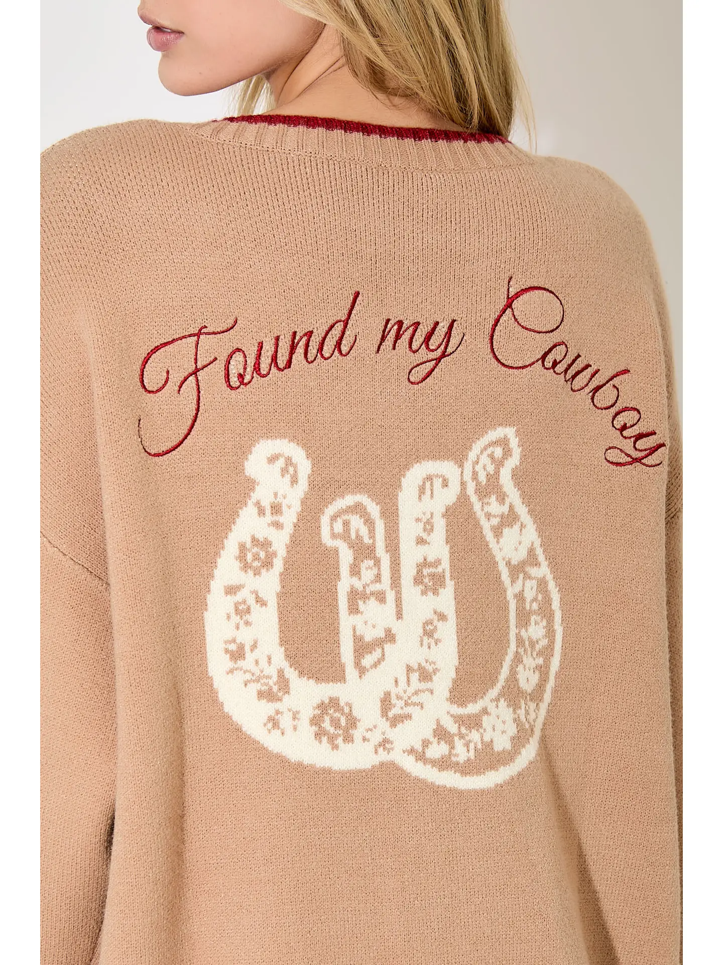 Cowboy Printing Writting Cardigan - CAMEL