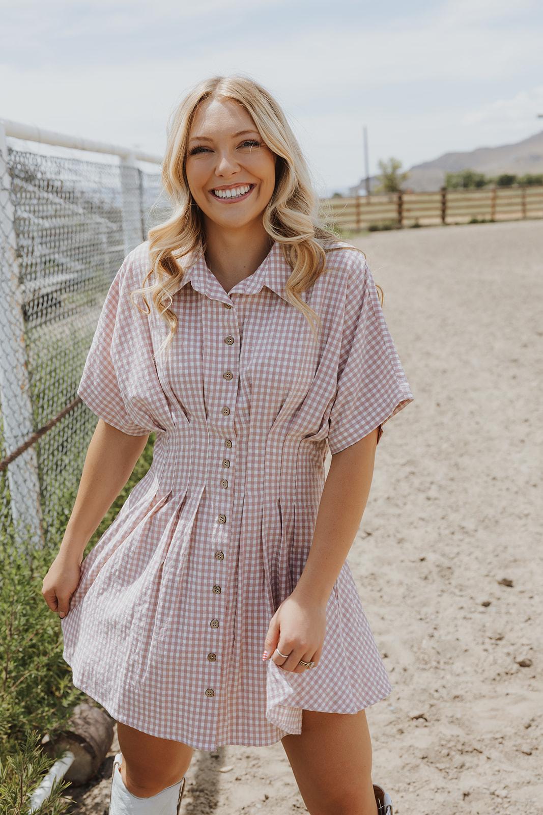 Gingham Patterned Shirt Dress - Strawberry Shake