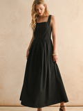 Stitch Front Pleated Detail Dress - Black