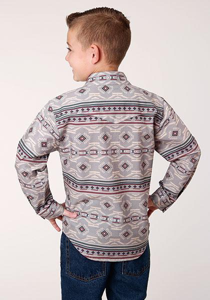 BOYS L/S SHIRT   HORIZONTAL PRINT DESIGN  1268 BLANKET AZTEC PRINT