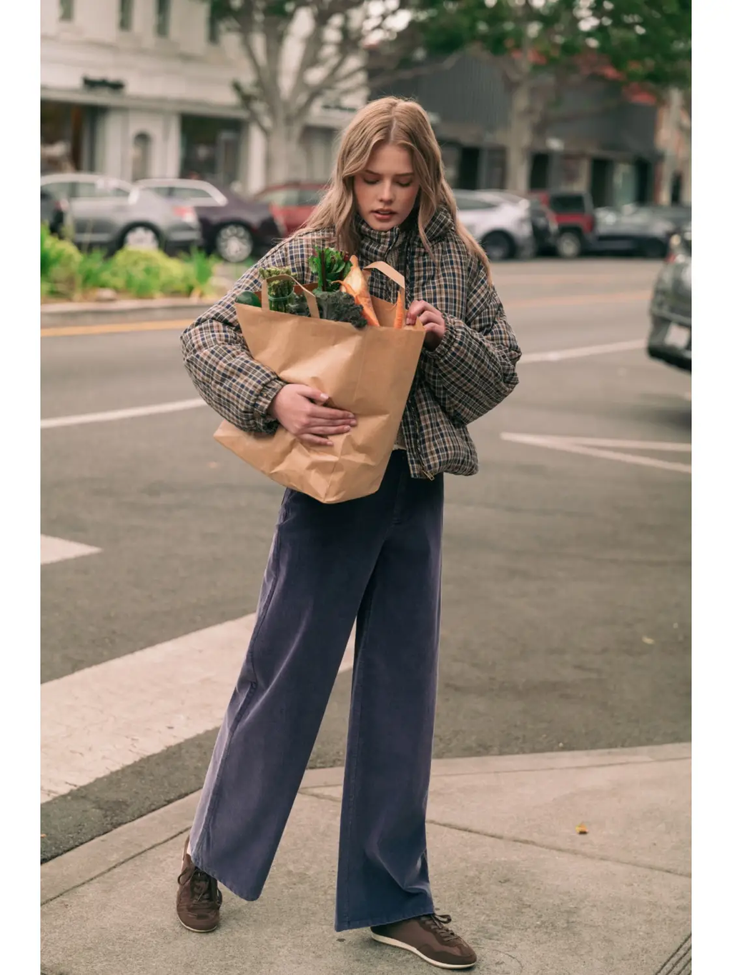 Plaid High-Neck Cropped Puffer Jacket