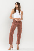 HIGH RISE STRAIGHT CARGO PANT | RED BRICK