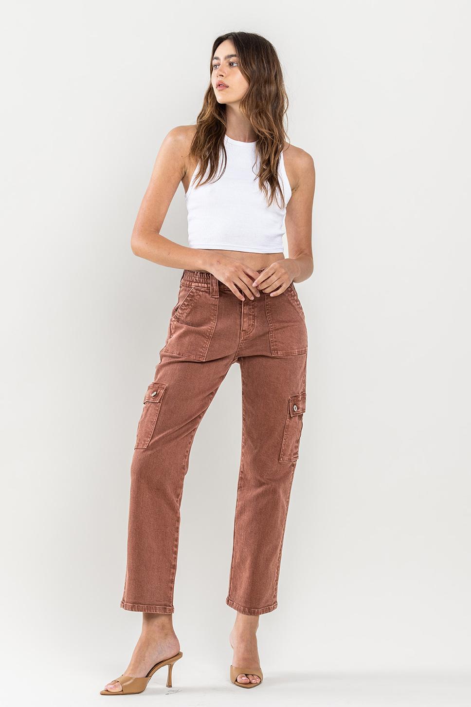 HIGH RISE STRAIGHT CARGO PANT | RED BRICK