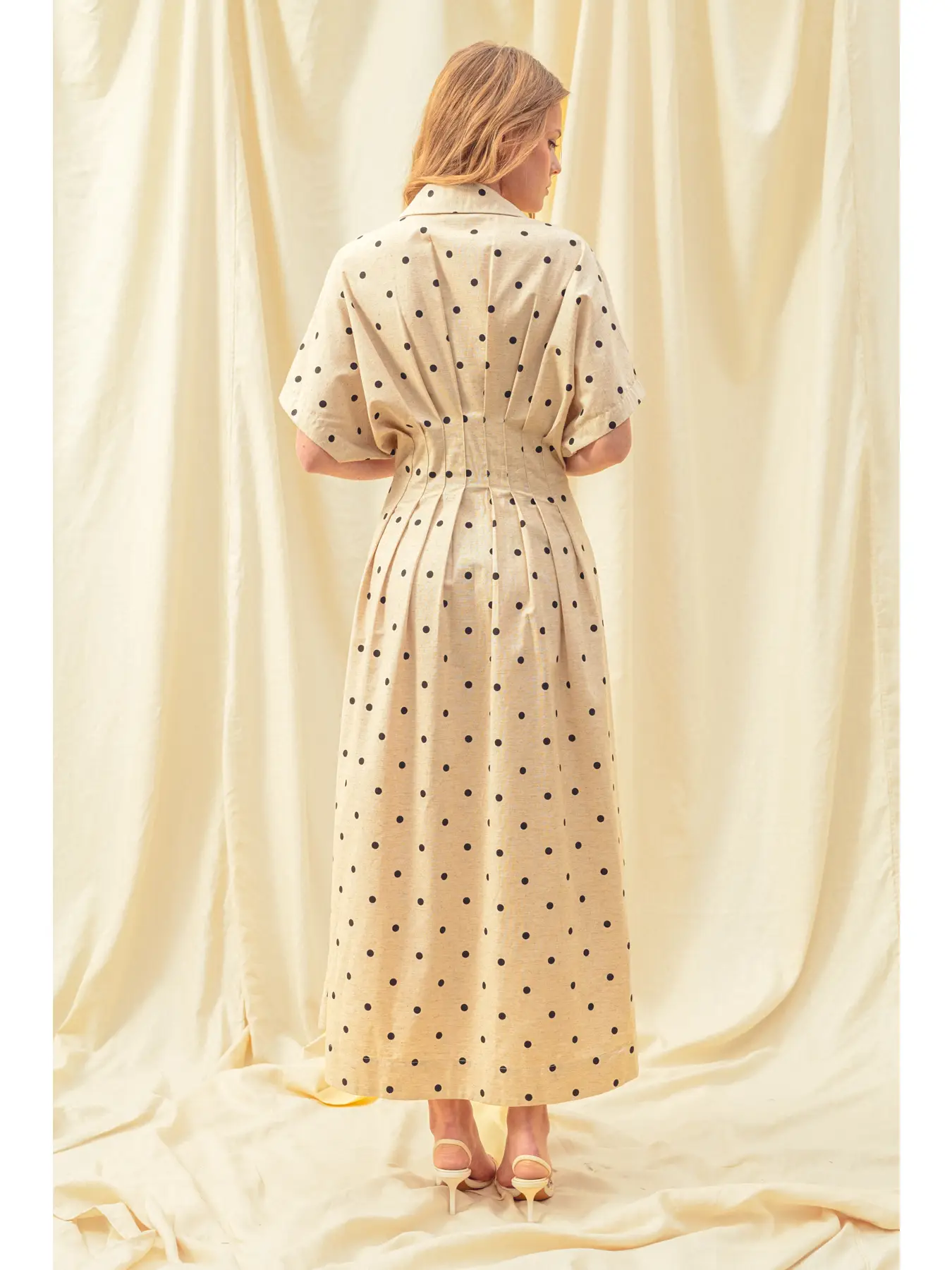 Polkadot Print Short Sleeve Button Front Dress