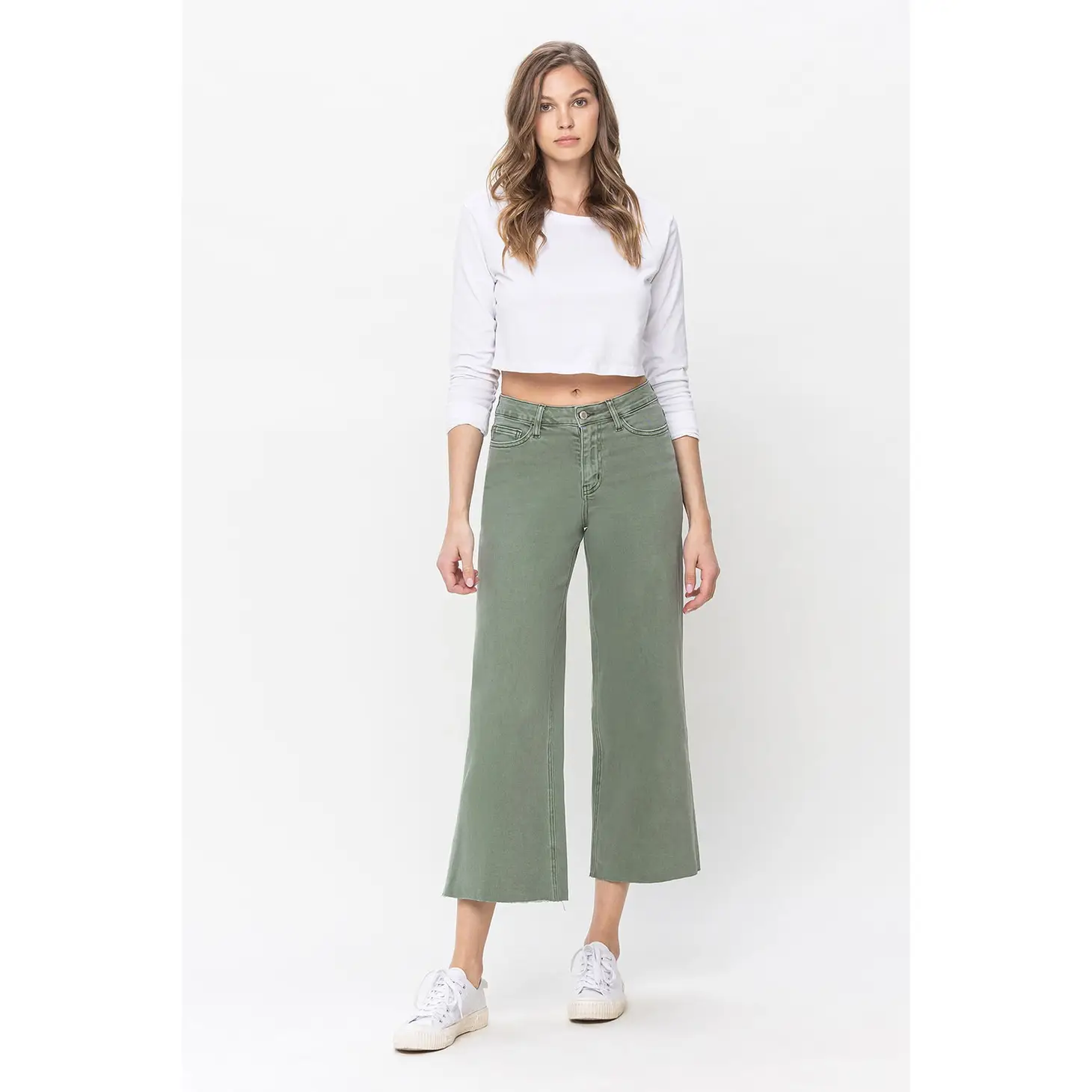 HIGH RISE CROP WIDE LEG | ARMY GREEN