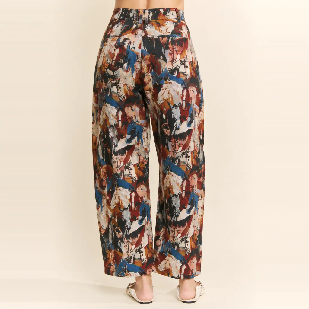 Horse Tapestry Print Barrel-Leg Pants