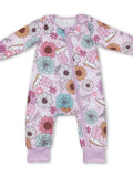 Pink Flower Boots Western Baby Girls Zipper Romper