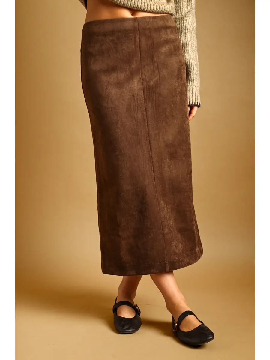 Suede Straight Skirt - COFFEE