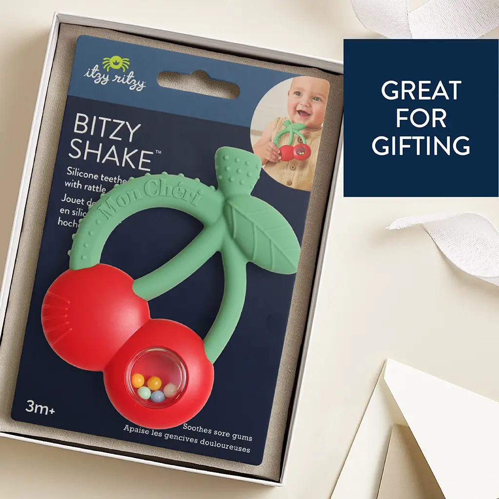 Bitzy Shake™ - Silicone Teether with Rattle - CHERRIES