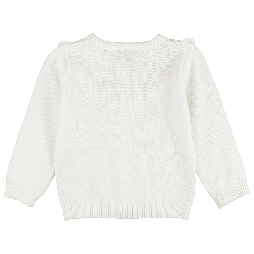 Girls Off-White Sweater Knit Ruffle Trim Cardigan - Off-White