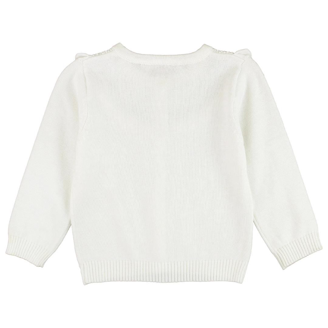 Girls Off-White Sweater Knit Ruffle Trim Cardigan - Off-White