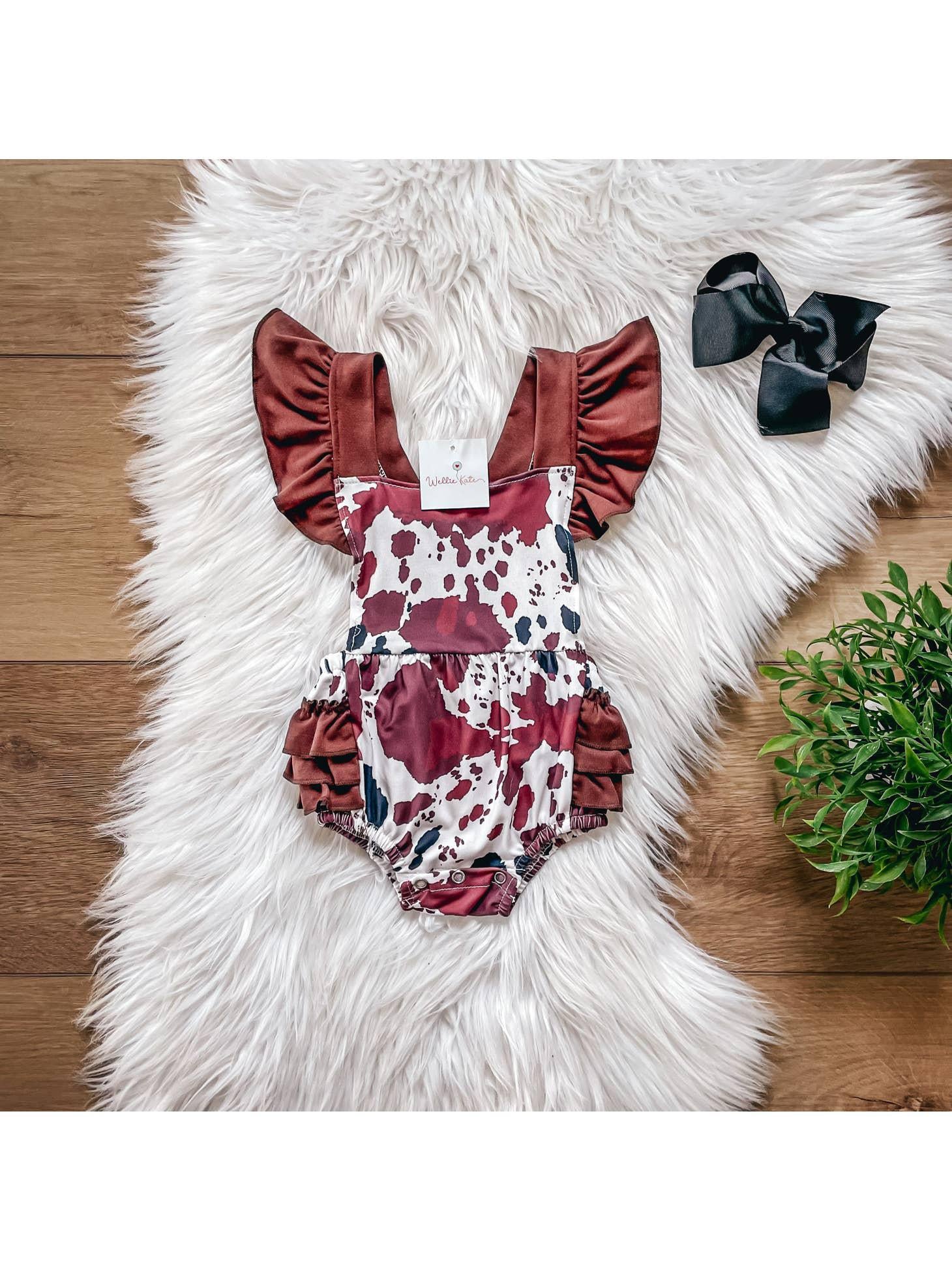 Brown Cow Bubble Romper by Wellie Kate