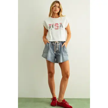USA Floral Patchwork Front T Shirts