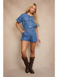 Shortalls with Washed Denim with Zip-Up Closure