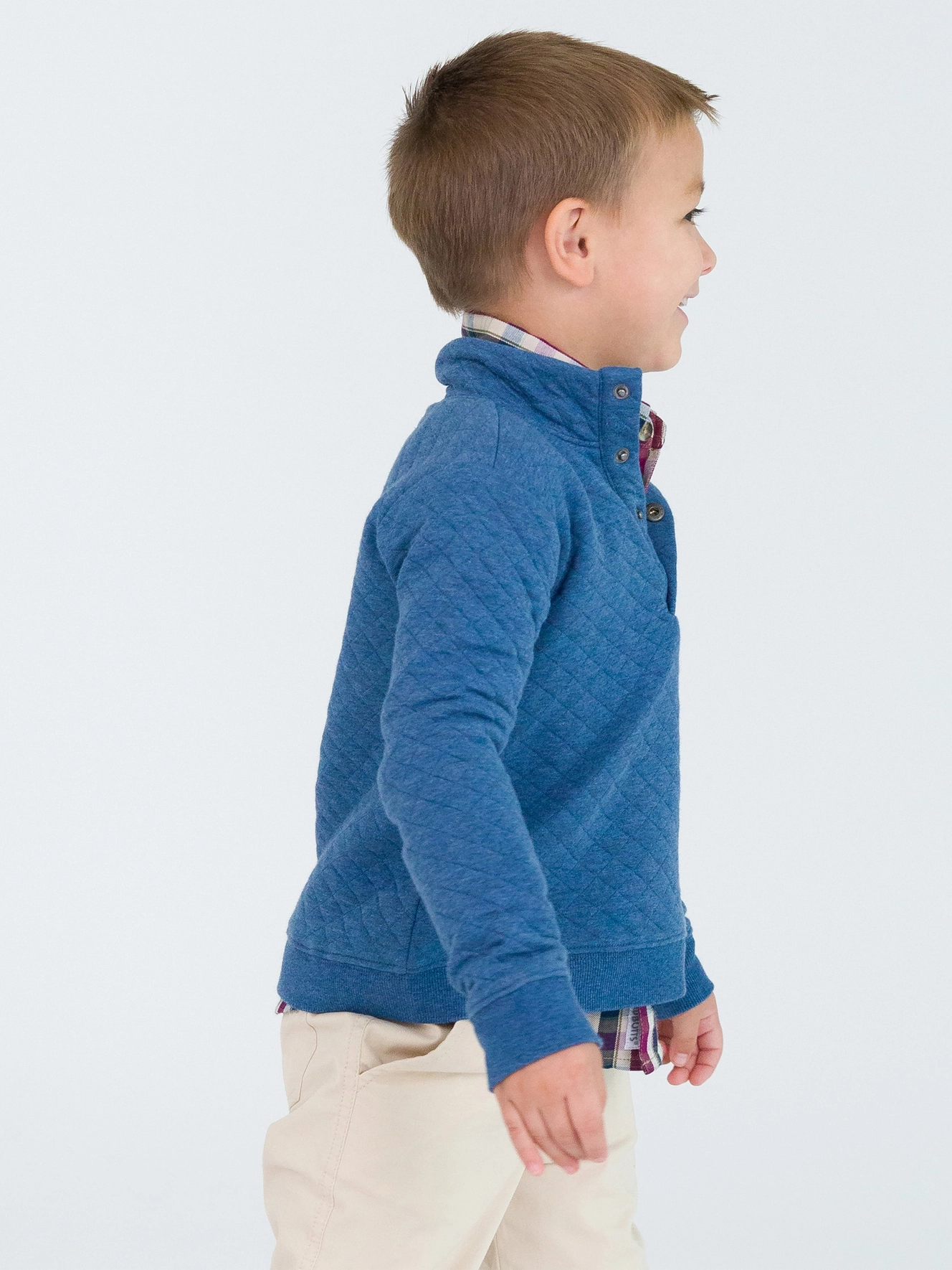 Boys Heather Indigo Quilted Quarter Snap Sweatshirt - Blue