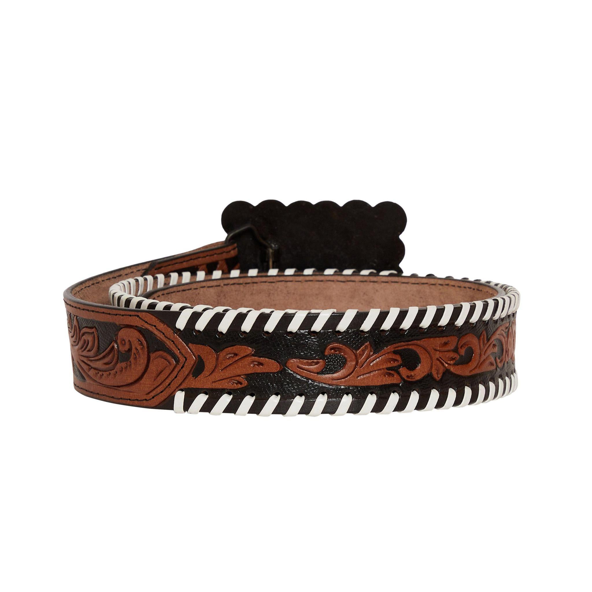GRAVE BROWN HAND-TOOLED LEATHER BELT S-4060