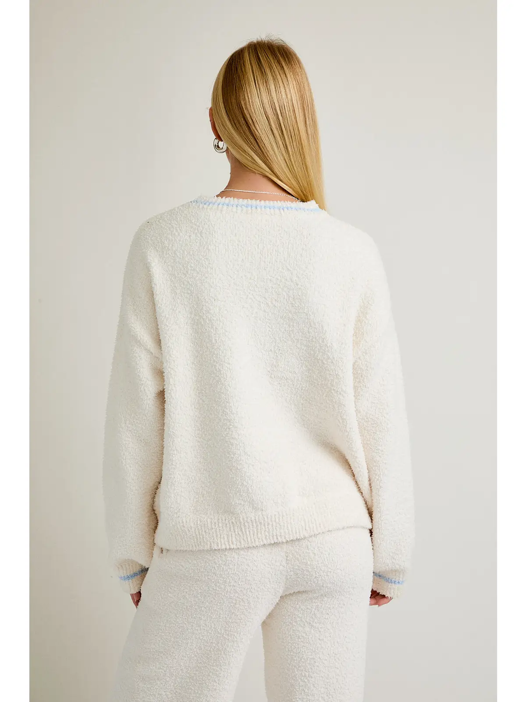 "Ski Club" Long Sleeve Sweater - CREAM-LT BLUE
