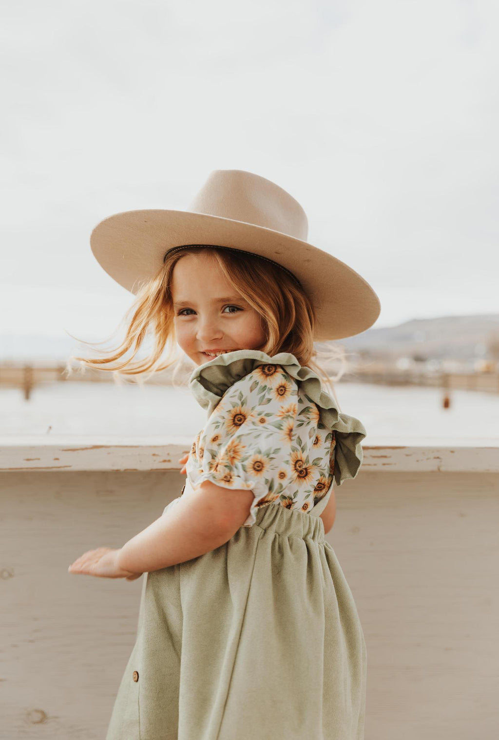 GIRLS SAGE RUFFLE SUSPENDER DRESS