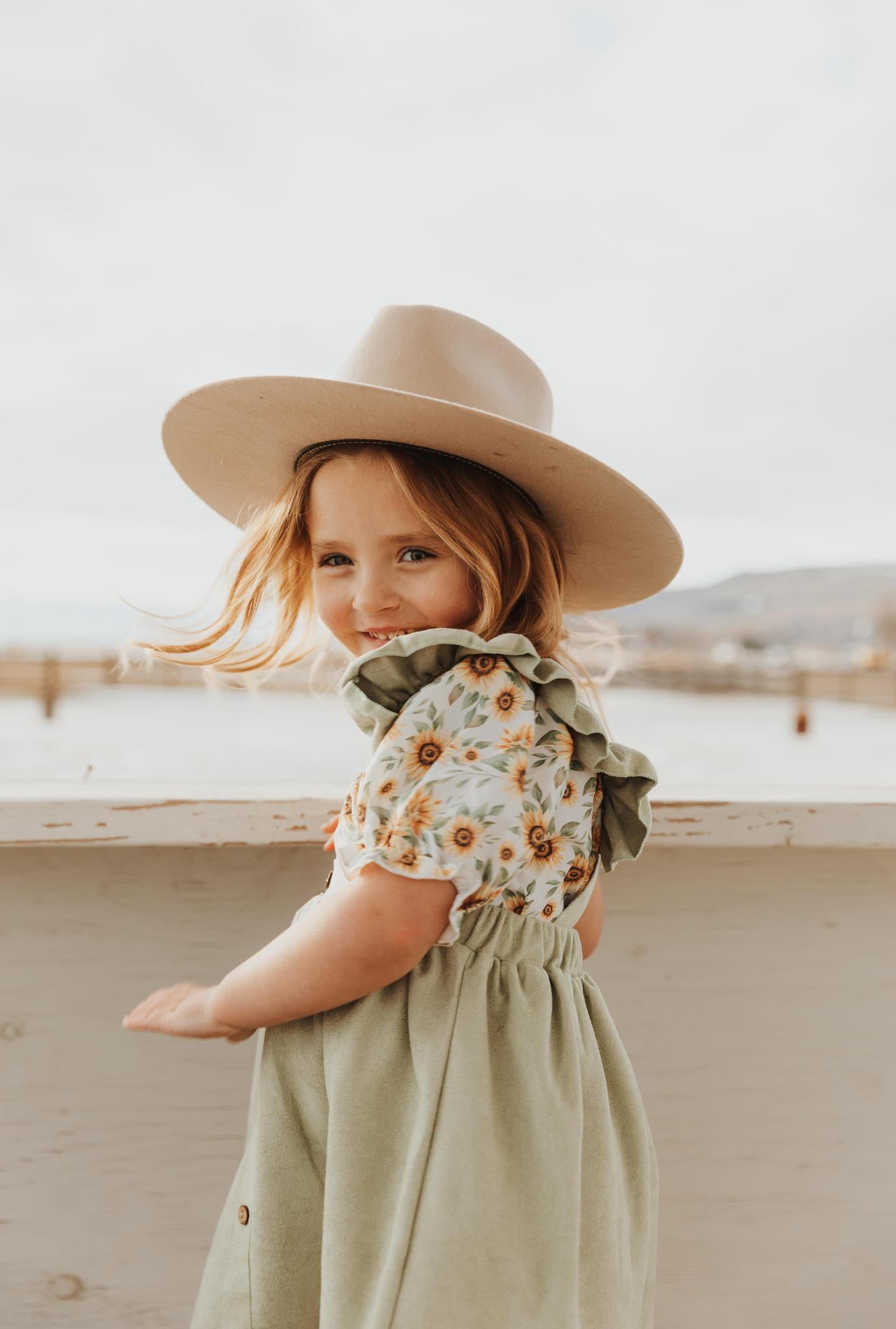 GIRLS SAGE RUFFLE SUSPENDER DRESS
