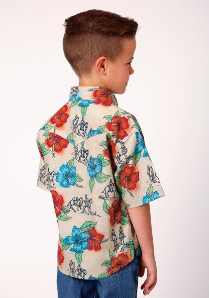 BOYS S/S SHIRT PERFORMANCE Y/D ALLOVER PRINT - SNAP 01056 TRAIL RIDE TROPICAL 03-031-0064-0366 MU
