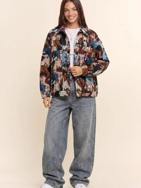 Equestrian Horse Print Tapestry Jacket