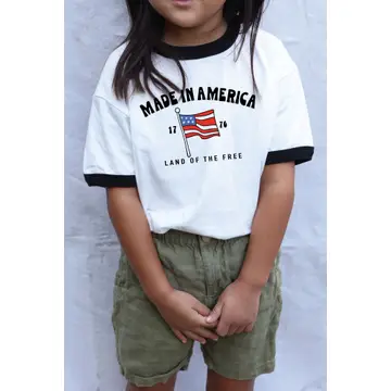 Made in America Toddler Ringer Graphic Top - BLACK
