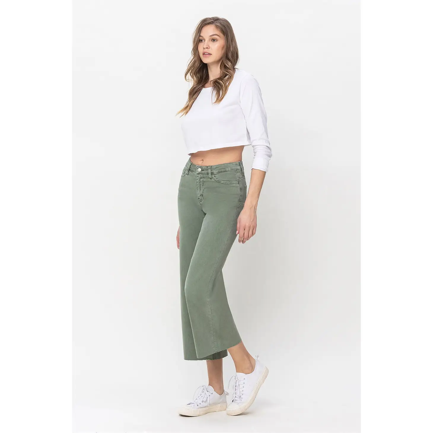 HIGH RISE CROP WIDE LEG | ARMY GREEN