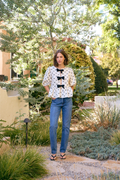 Bow Print Textured Tie Front Peplum Top Cream/Black
