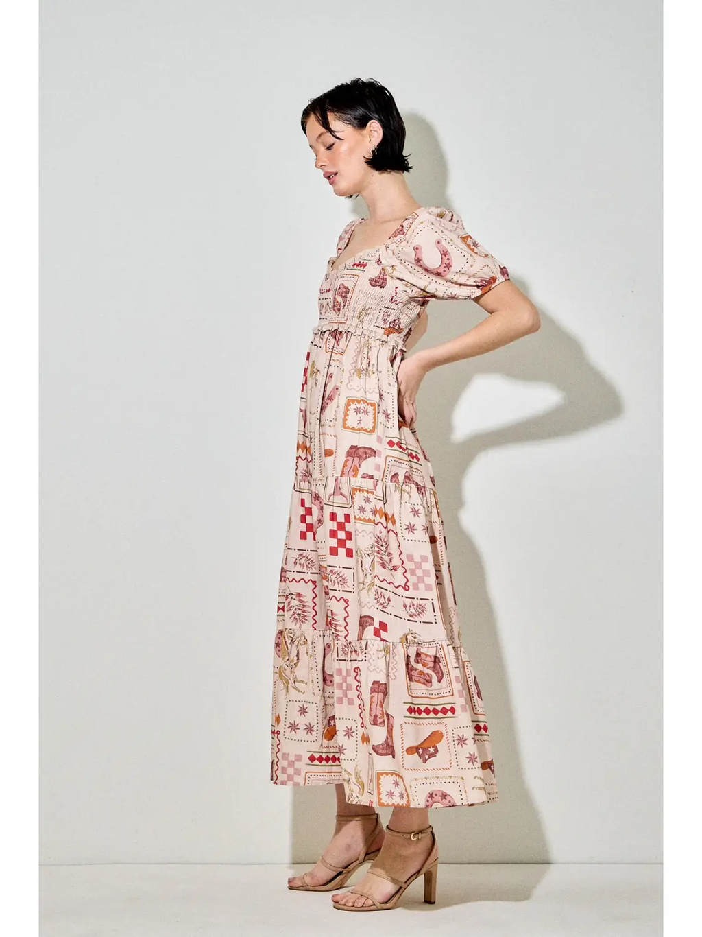 Western Square Neck Midi Dress