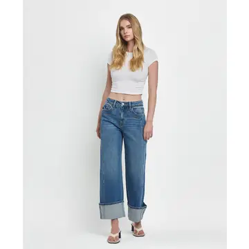 Super High Rise Cuffed Baggy Wide Jeans - JOYSOME